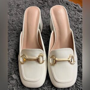 Sweet Shoes Elegant White Horsebit Mules Size38